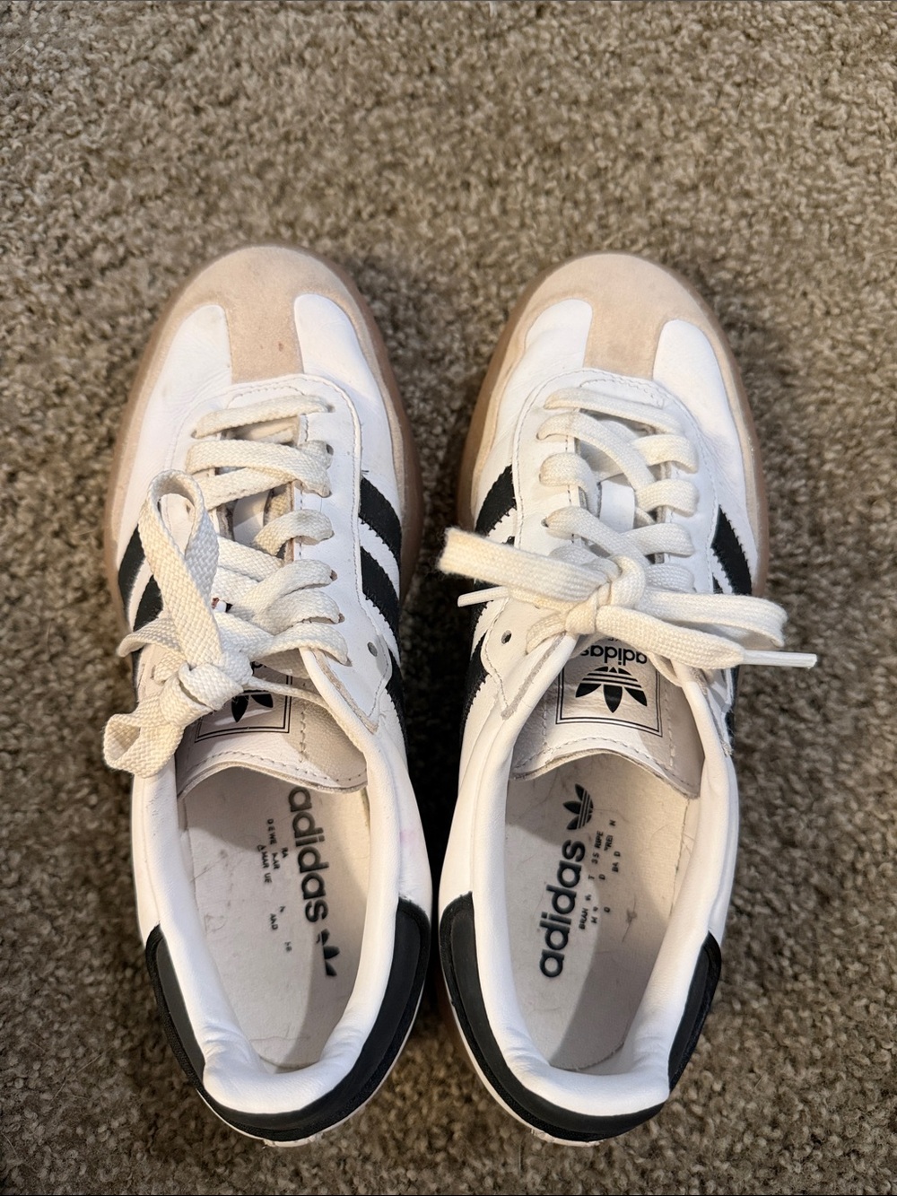 adidas White and Black Low-Top Sneakers with Beige Accents